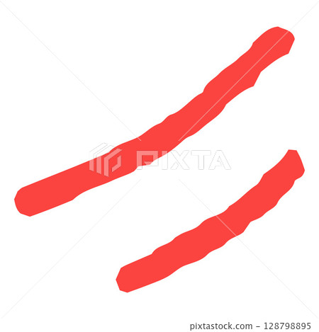 Red hand drawn crayon two stripes, pencil texture, chalk curve lines, vector doodle scribble and squiggle, kids ink art Red hand drawn crayon two stripes, pencil texture, chalk curve lines, vector doodle scribble and squiggle, kids ink art 128798895