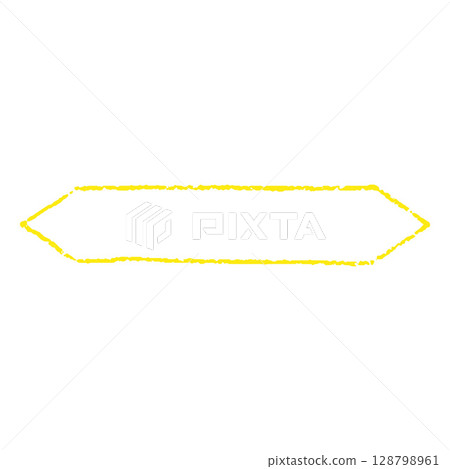 Crayon sketch banner yellow outline, vector vintage flag tape frame bent chalk or pencil texture, badge label stripe 128798961