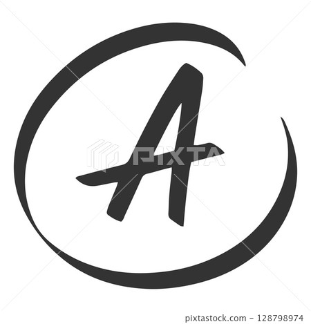 Exam score black marker symbol, excellent grade result - A, high test result letter in circle, student evaluation sign 128798974