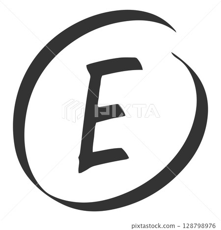 Exam score black marker symbol, grade result E, test result grade letter in circle, handwritten student evaluation sign Exam score black marker symbol, grade result E, test result grade letter in circle, handwritten student evaluation sign 128798976