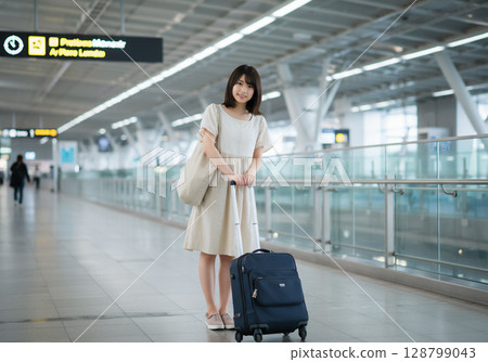 Portrait of a woman at the airport 128799043