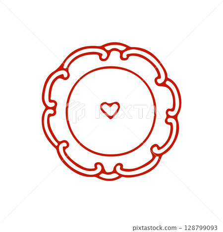 Hand drawn doodle plate in red color. Romantic plate for a holiday in sketch style. Tableware for wedding, Valentines day, Birthday. Vector illustration Hand drawn doodle plate in red color. Romantic plate for a holiday in sketch style. Tableware for wedding, Valentines day, Birthday. Vector illustration 128799093