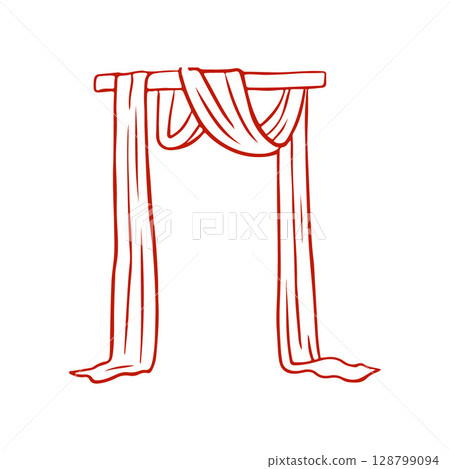 Sketch style wedding arch illustration. Arch for outdoor ceremony with draping. Wedding arch icon in linear style. Vector illustration.  128799094