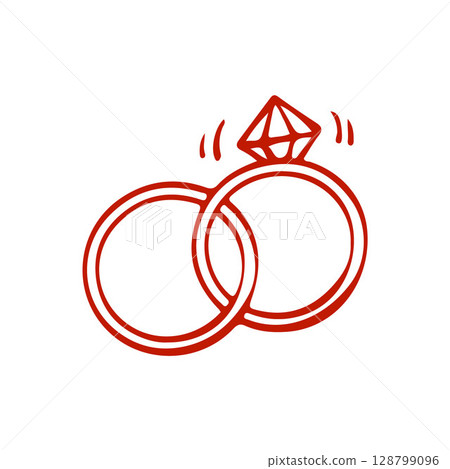 Wedding rings icon vector. Wedding illustration sign. Two rings in red frosted outline. Vector illustration in doodle style. Wedding rings icon vector. Wedding illustration sign. Two rings in red frosted outline. Vector illustration in doodle style. 128799096