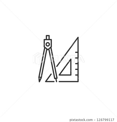 設定方尺和圓規的簡單設計圖示(向量、線圖、單色) 設定方尺和圓規的簡單設計圖示(向量、線圖、單色) 128799117