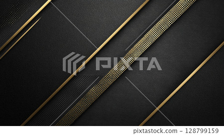Luxurious black and gold presentation background featuring diagonal lines and subtle texture 128799159