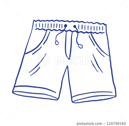 Hand draw shorts, men swimsuit vector illustration. Swimming trunks doodle icon. 128799160