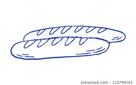 Hand draw bread vector illustration. Baguette in sketch doodle style. Fresh bakery 128799161