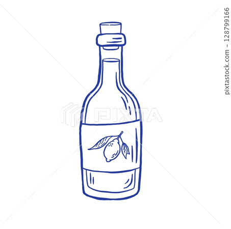 Hand draw limoncello bottle vector illustration. Italian citrus liqueur with lemon. Doodle sketch drink 128799166