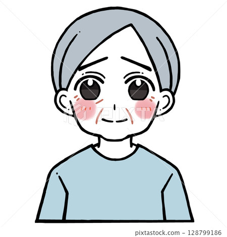 Illustration of an elderly man with a shy, smiling face Illustration of an elderly man with a shy, smiling face 128799186