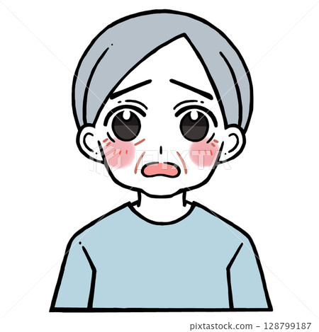 Illustration of an elderly man with a shy and troubled face Illustration of an elderly man with a shy and troubled face 128799187