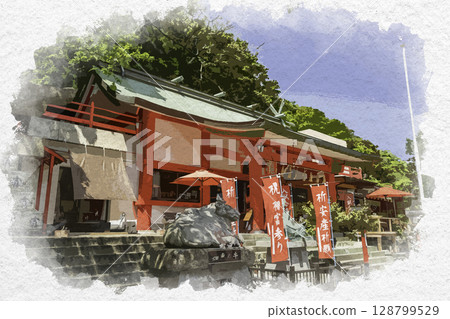 德島眉山天神社水彩畫(德島縣德島市) 德島眉山天神社水彩畫(德島縣德島市) 128799529
