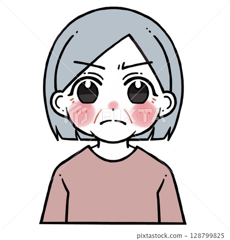 Illustration of an elderly woman with an angry face Illustration of an elderly woman with an angry face 128799825