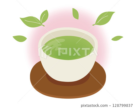 粉紅色暖綠茶插畫 128799837