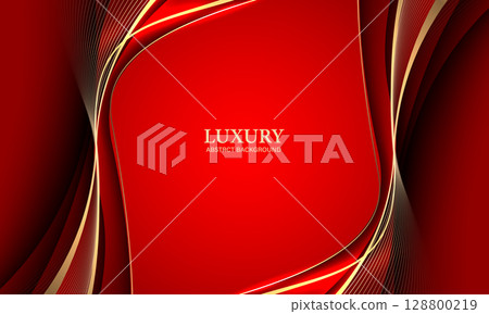 Abstract wave gold ribbon curve on red luxury background vector 128800219