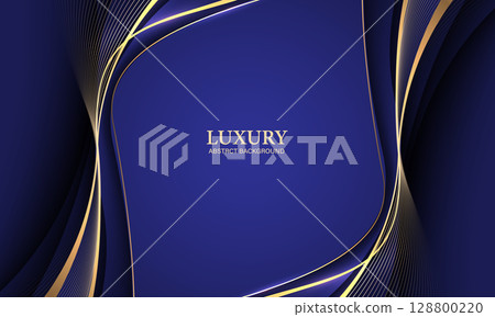 Abstract wave gold ribbon curve on blue luxury background vector Abstract wave gold ribbon curve on blue luxury background vector 128800220