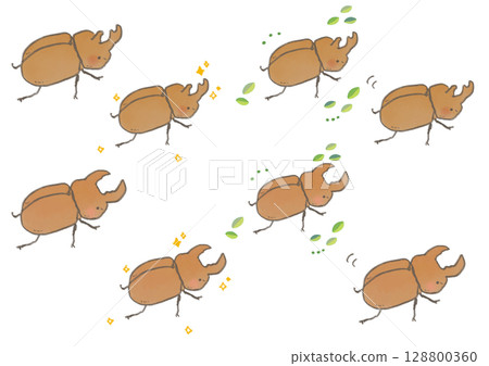 可愛的甲蟲和鍬形蟲插圖集 128800360