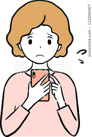 一位女士在使用智慧型手機時遇到問題的圖片 128800467