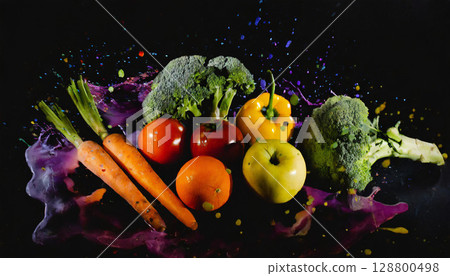 蔬果在水花中迸發的瞬間 / 展現新鮮與活力的活力食材 128800498