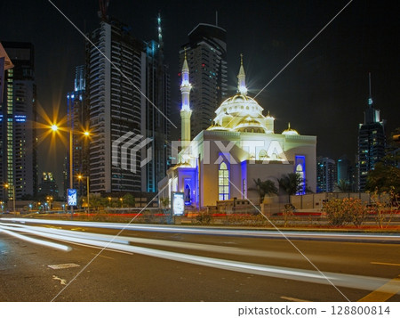 Night mosque in Dubai Marina 128800814