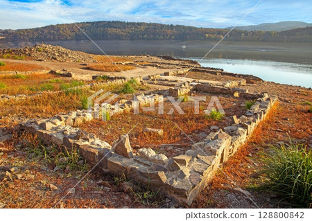 Ruins of submerged village at Edersee Ruins of submerged village at Edersee 128800842