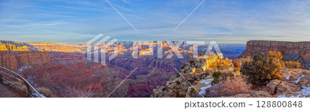 Wide Grand Canyon panorama with snowy rim Wide Grand Canyon panorama with snowy rim 128800848