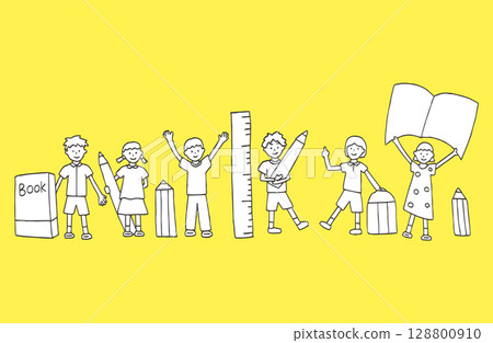 手寫風格:兒童與文具 手寫風格:兒童與文具 128800910