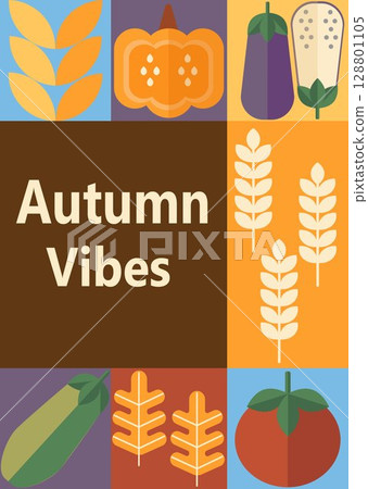 Autumn simple poster set. Autumn flyer set of designs Scandinavian mosaic. Banner autumn elements in Bauhaus style. Autumn design poster. Vector illustration. Autumn simple poster set. Autumn flyer set of designs Scandinavian mosaic. Banner autumn elements in Bauhaus style. Autumn design poster. Vector illustration. 128801105