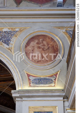 Fresco painting in Church of St Lawrence at Lucina, Rome, Italy Fresco painting in Church of St Lawrence at Lucina, Rome, Italy 128801218