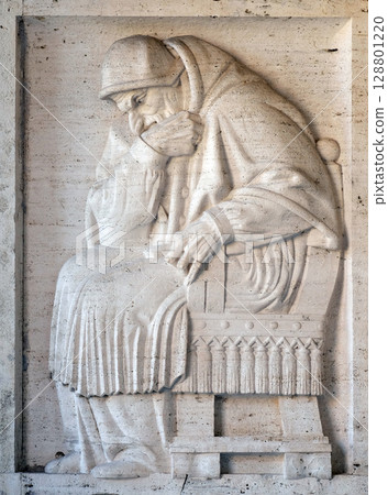 Pope Sixtus V bass relief by Ivan Mestrovic, San Girolamo dei Croati church in Rome, Italy 128801220