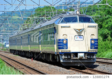 Tokaido Line Ninomiya-Kozu JR East 583 series N1+N2 train (Akita) Y156 128801274