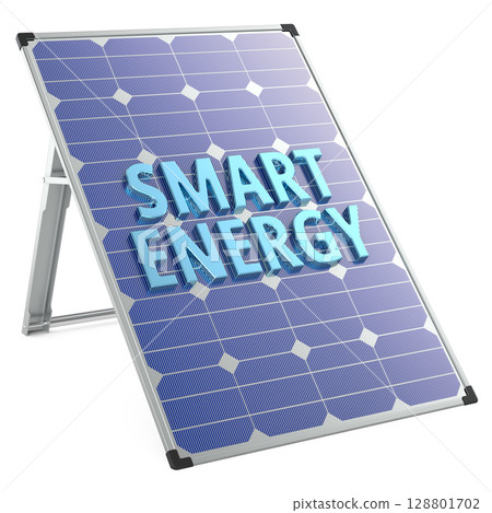Smart Energy, solar panel. 3D rendering Smart Energy, solar panel. 3D rendering 128801702