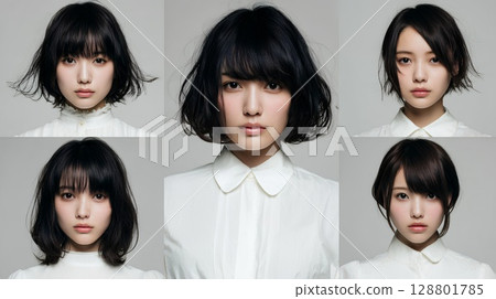 Facial expressions of young woman 128801785