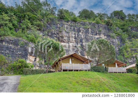 Glamping tent accommodation in scenic Croatian countryside. 128801800