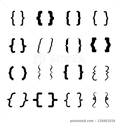 Set of Decorative Curly Brackets in Various Styles Vector Illustration. This vector illustration features a diverse collection of curly brackets displayed in a grid layout. Set of Decorative Curly Brackets in Various Styles Vector Illustration. This vector illustration features a diverse collection of curly brackets displayed in a grid layout. 128801816