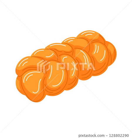 Challah traditional bread loaf for Rosh hashanah holiday in cartoon style. Perfect for bakery and holiday design. 128802290
