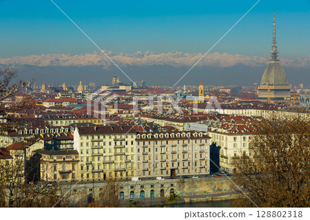 Panoramic view of Turin city with apartment buildings 128802318