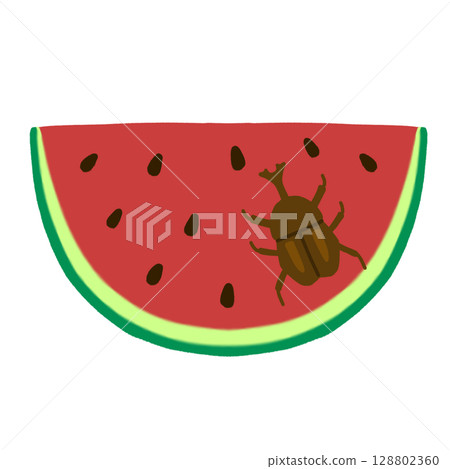 Illustration of a beetle eating a watermelon 128802360