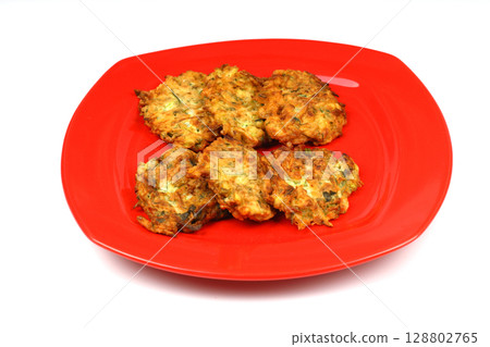 Mucver, Turkish traditional food. (Turkish cuisine) Homemade Food with Zucchini. 128802765