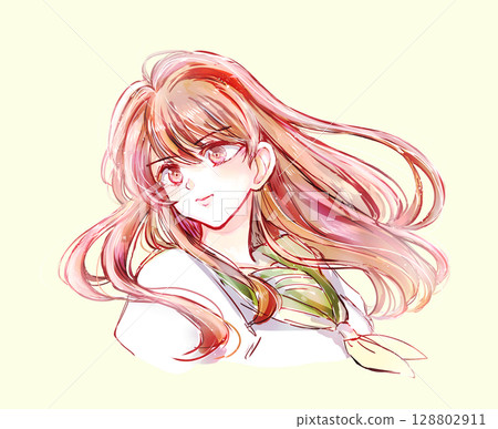 Female students blowing in the wind Female students blowing in the wind 128802911