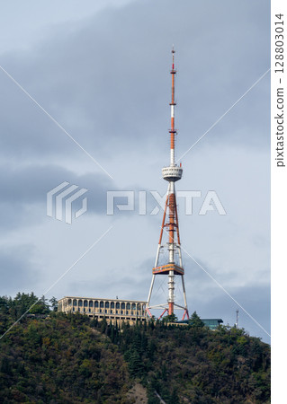 Tbilisi TV tower on Mtatsminda Mountain. Tbilisi landmark Tbilisi TV tower on Mtatsminda Mountain. Tbilisi landmark 128803014