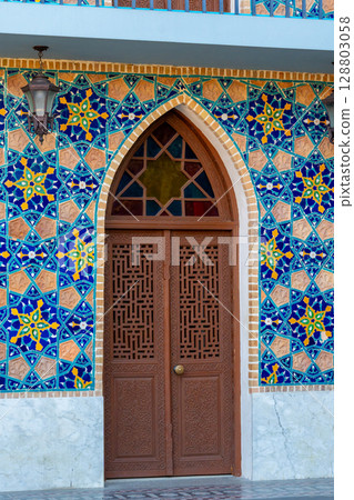 Blue, mosaic-decorated bath in Abanotubani, the old district of Tbilisi Blue, mosaic-decorated bath in Abanotubani, the old district of Tbilisi 128803058