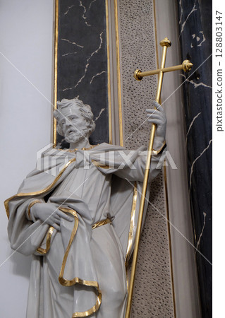 Saint Philip statue on the Provost altar in Wurzburg Cathedral dedicated to Saint Kilian, Bavaria, Germany Saint Philip statue on the Provost altar in Wurzburg Cathedral dedicated to Saint Kilian, Bavaria, Germany 128803147