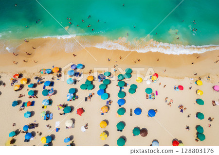 a beach crowded 128803176