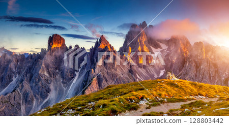 sunset in mountains landscape 128803442