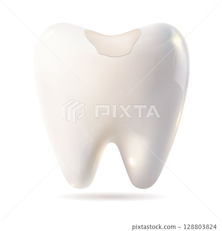 A white tooth showing a hole in its surface against a white background A white tooth showing a hole in its surface against a white background 128803824