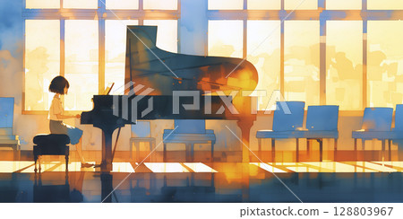 A girl playing the piano 128803967
