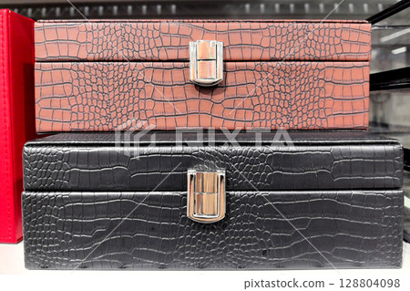 Stylish crocodile texture storage boxes for elegant organization 128804098