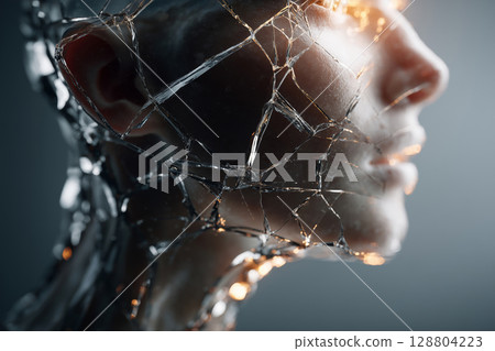 Metaphor of stress represented through a fractured glass figure 128804223