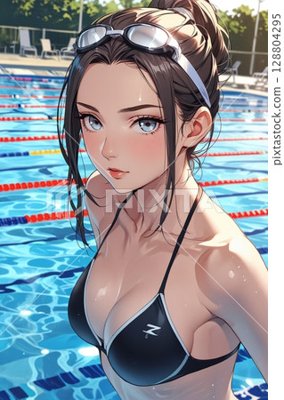 Beautiful woman at the pool 128804295